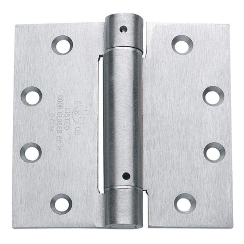 Hinge Outlet 4.5 Inch Square Spring Hinges â€“ Commercial Grade, Adjustable Self-Closing Door Hinges for Quiet, Secure Closing (Satin Chrome, 2 Pack) - Image 1